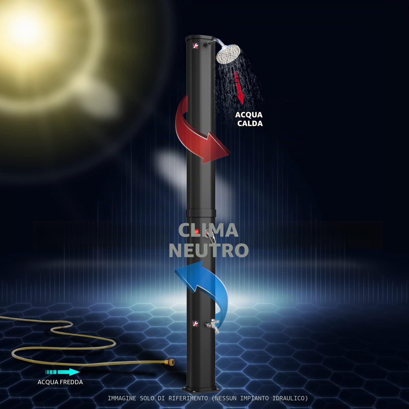 CCLIFE Doccia Solare da Giardino 40 Litri, Doccia fotovoltaica/Solare da Esterno con Rubinetto e soffione a Pioggia, con Guscio di Protezione