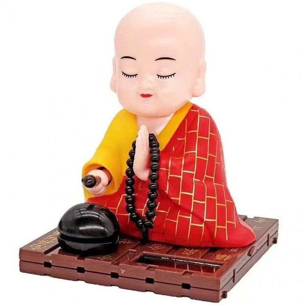 Sanfly Light Little Monk Car Dashboard Ornament Buddha Monks Figurine Solar Powered Shaking Head Monk Statue Chinese Style Monk Meditating Statue