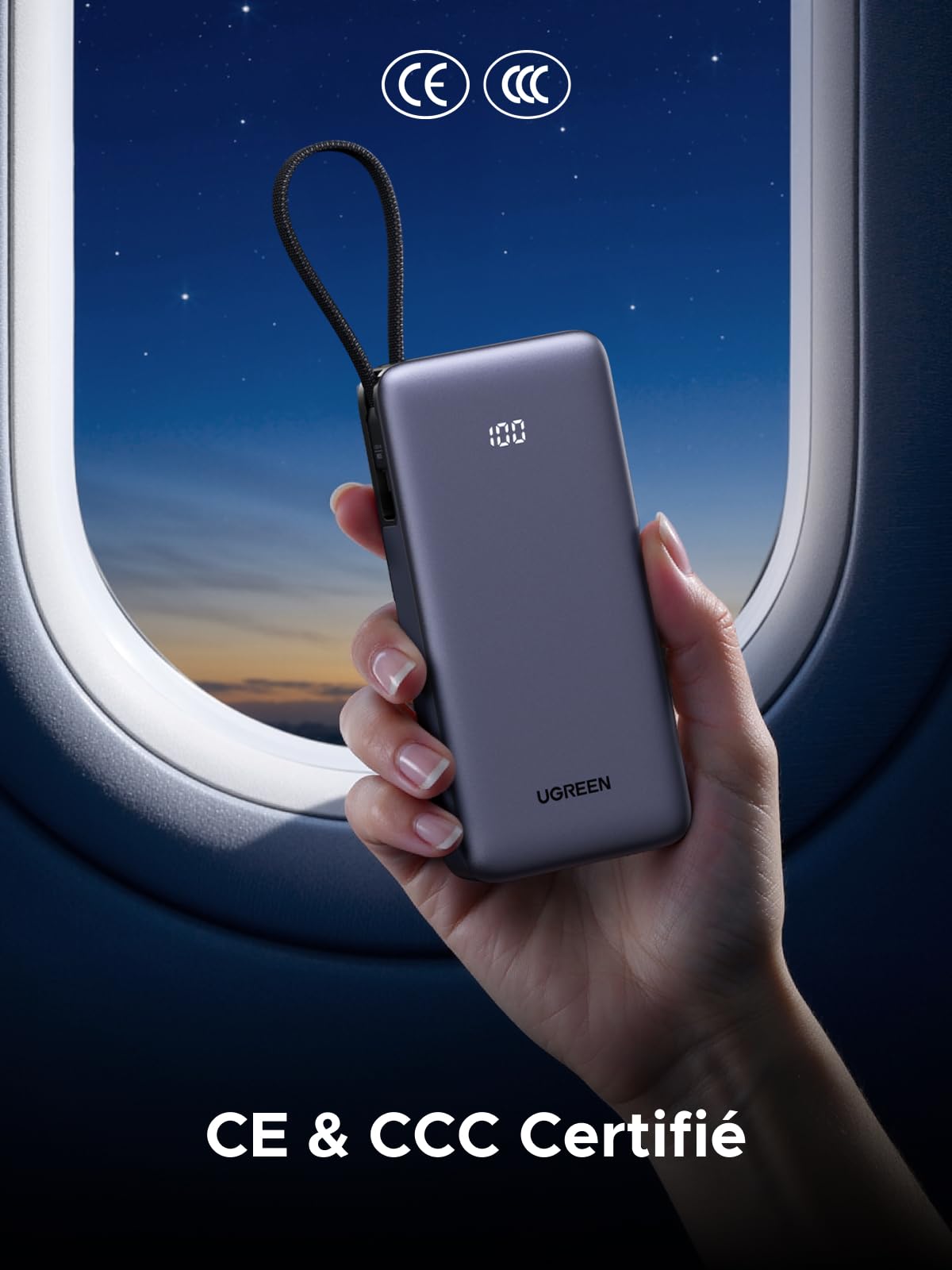 UGREEN Nexode 55W Batterie Externe 20000mAh CCC Power Bank Charge Rapide Câble USB C Intégré PD 45W LED Chargeur Portable PC Compatible avec Xiaomi Note 15 14 13 Poco M8 M7 iPhone 17 16 Galaxy S26 S25