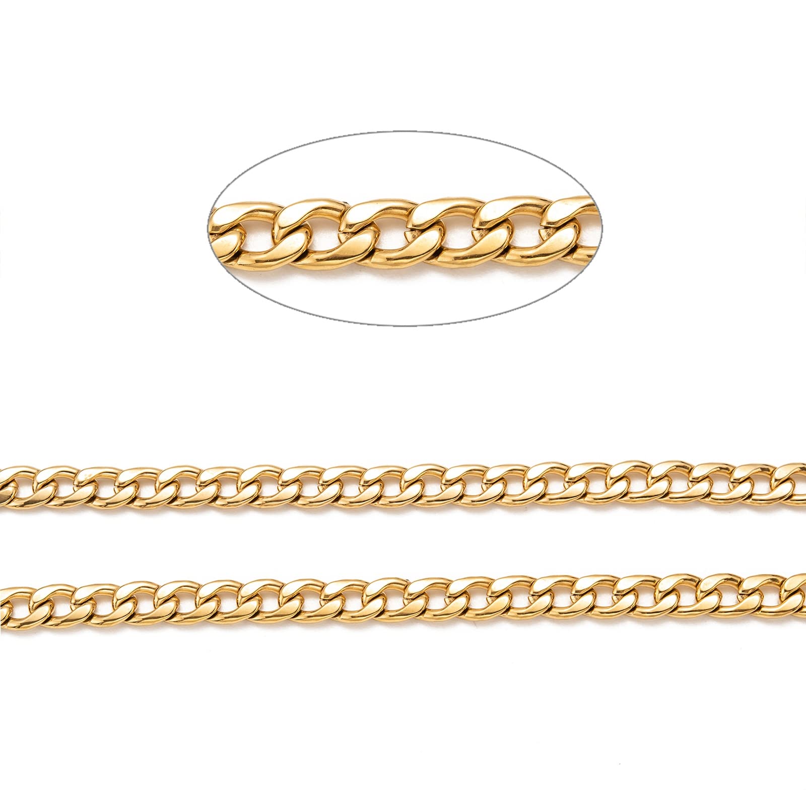 Cadenas de eslabones de acero inoxidable de 19 pies / rollo de eslabones dorados sin soldar, cadenas trenzadas de 9 x 6 mm para collares, accesorios de joyería, fabricación de bricolaje