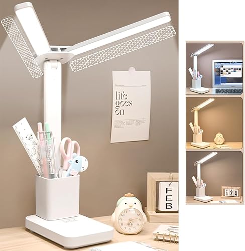 Lámpara de escritorio recargable, pequeña luz de escritorio con 3 temperaturas de color y atenuación continua, lámpara de mesa alimentada por