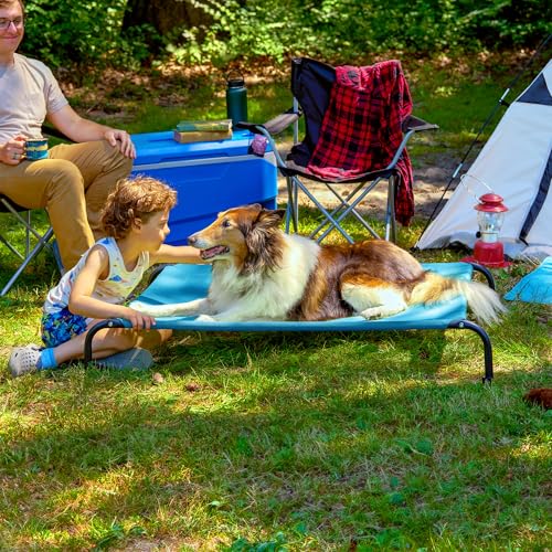Image of FurHaven Elevated Pet Cots - Cooling & Breathable Nylon Mesh Hammock for Large Dogs /Easy-to-Assemble / / Durable and Reinforced /Perfect for Rest & Relaxation Outdoors - Capri Blue, Large