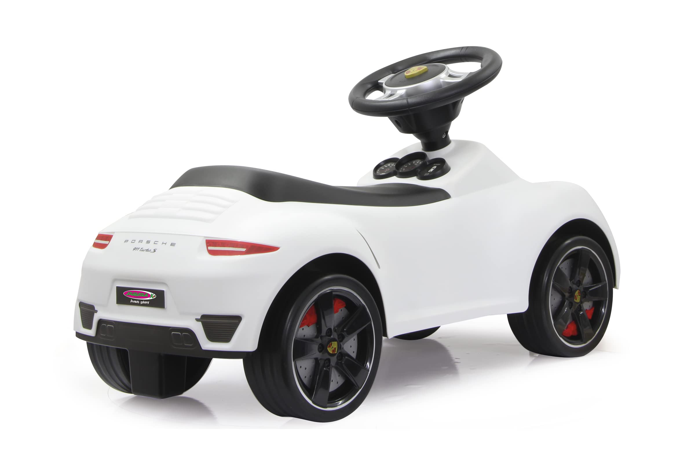 Jamara 460210 - glijbaan Porsche 911 geel – kantelbeveiliging, fluisterbanden, echte koplamp-dummers, claxon op een gripvast stuur, officieel gelicentieerd met getrouwe look, hoogwaardige afwerking