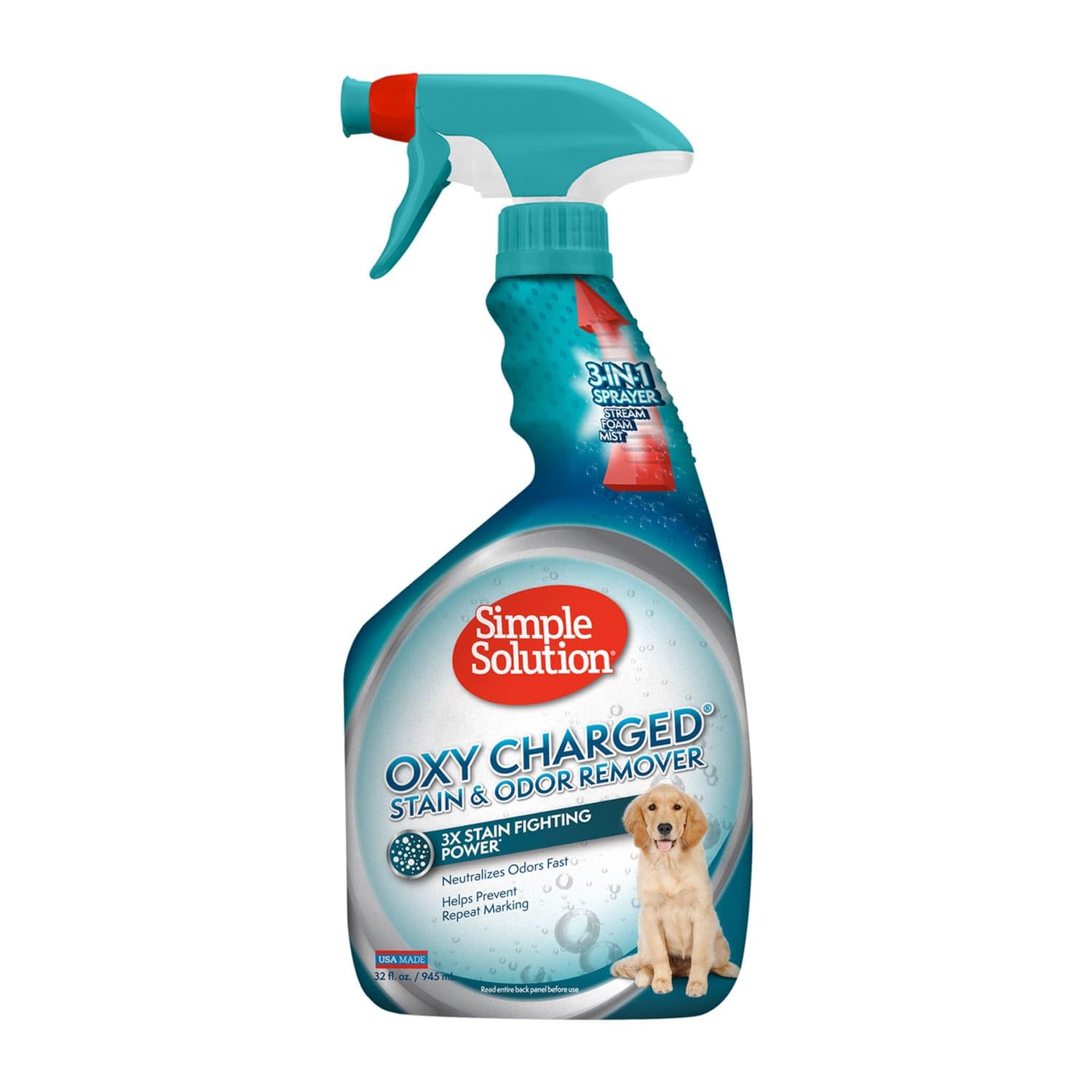Simple Solution Oxy Charged Pet Stain and Odor Remover | Eliminates Pet Stains and Odors with 3X Cleaning Power | 32 Ounces