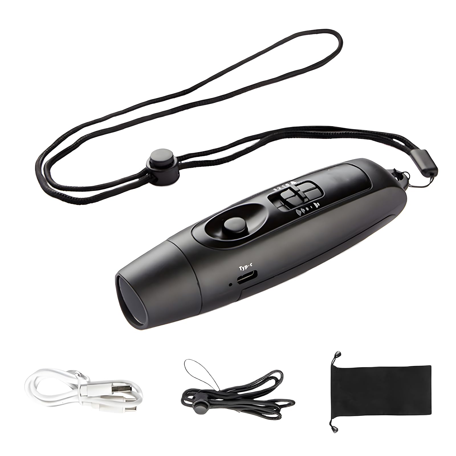 Fischietto elettronico con torcia: ricarica USB, fischietto sportivo elettronico con 4 livelli di volume e 3 toni, fischietto regolabile per allenatori, arbitri, sport, sopravvivenza (nero)