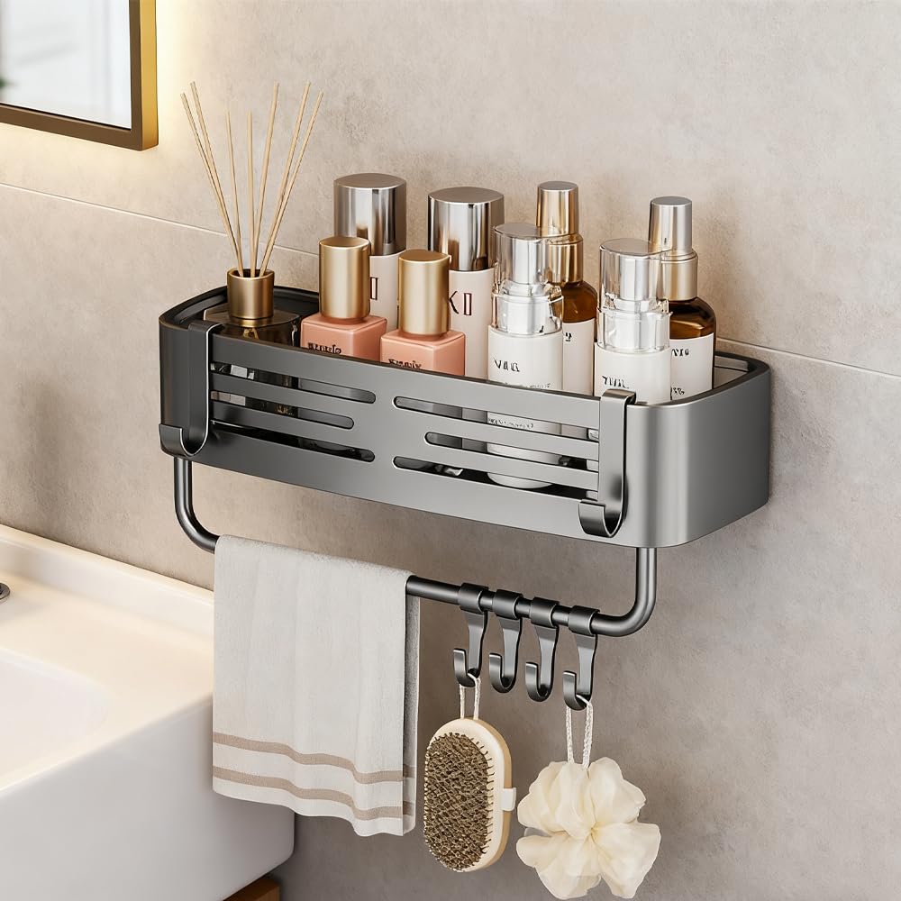 aupawdy Duschablage Ohne Bohren, Shampoo Halterung für Dusche, Duschhalterung Duschablage Hängend| 6 Crochets, 32,5×14×7 cm, 10 kg Tragfähigkeit, Shower Shelf mit Abnehmbarem Aufhängerr