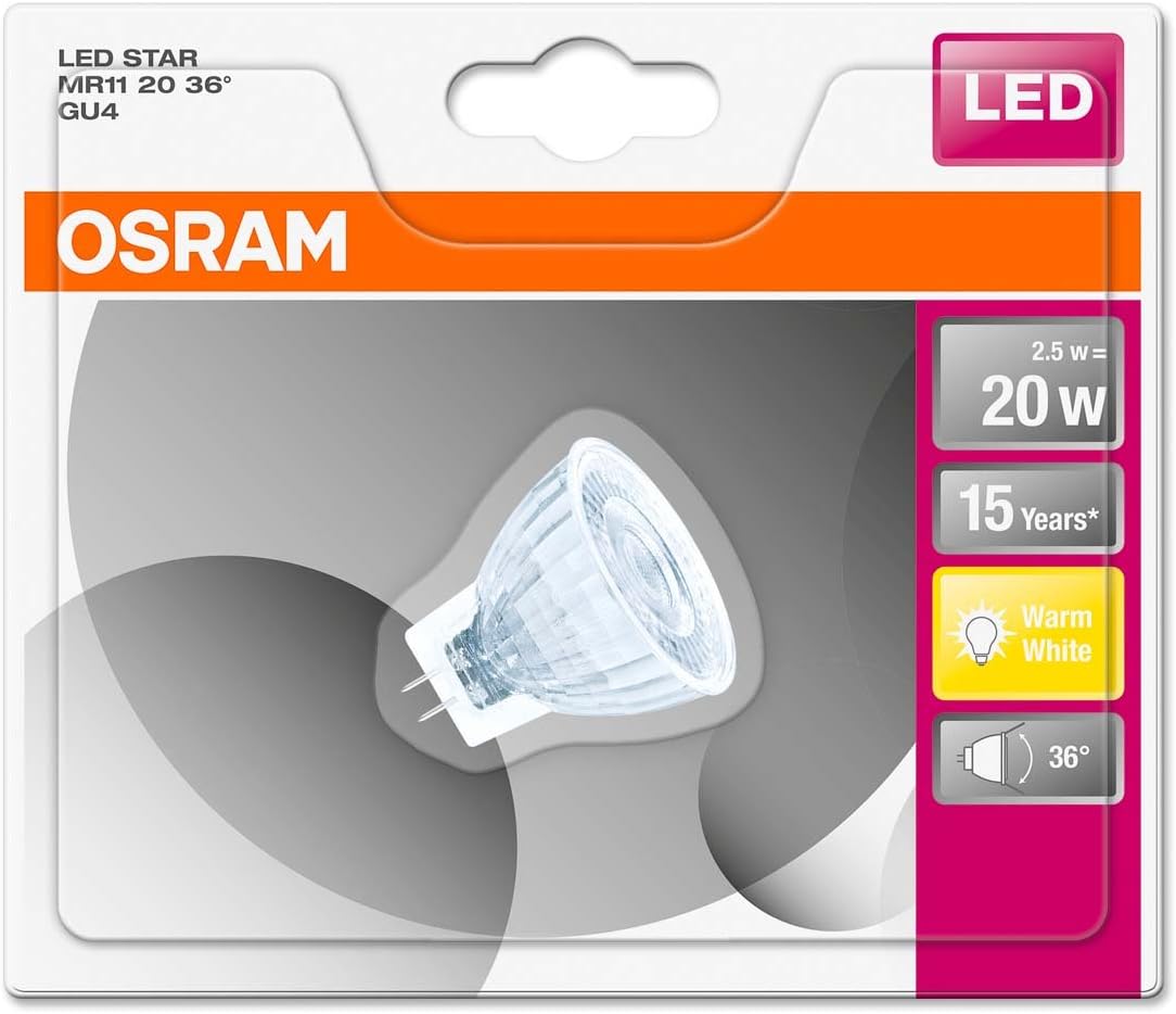 Limited Discount OSRAM LED Star MR11 / LED-Reflectorlamp with GU4-base / not dimmable / Replacement for 20 Watt / 36° Beam Angle / Warm White - 2700 Kelvin / Pack of 6 Exclusive Discount 60% Price OSRAM LED Star MR11 / LED-Reflectorlamp with GU4-base / not dimmable / Replacement for 20 Watt / 36° Beam Angle / Warm White - 2700 Kelvin / Pack of 6