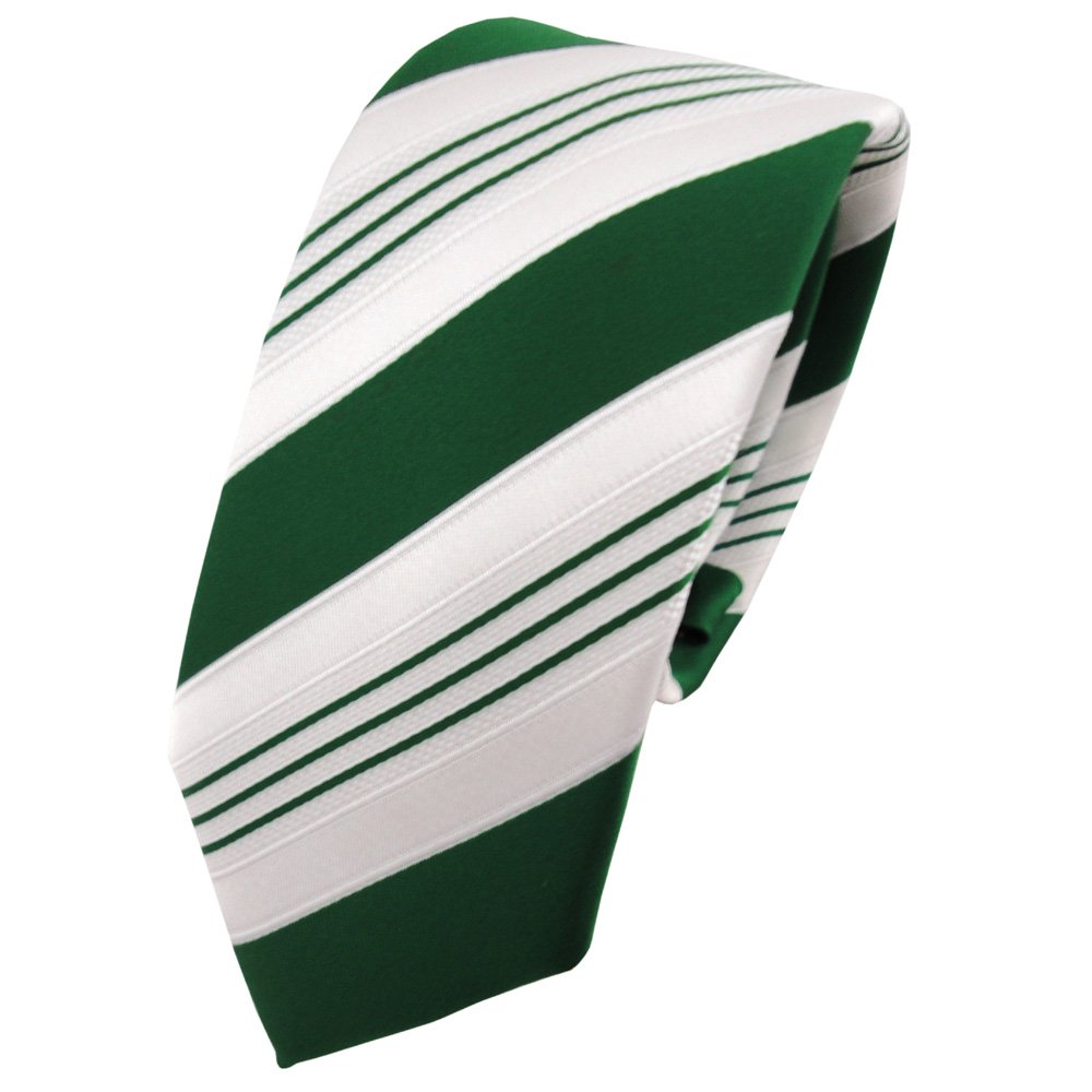 TigerTie narrow Satin tie necktie green dark green white silver striped