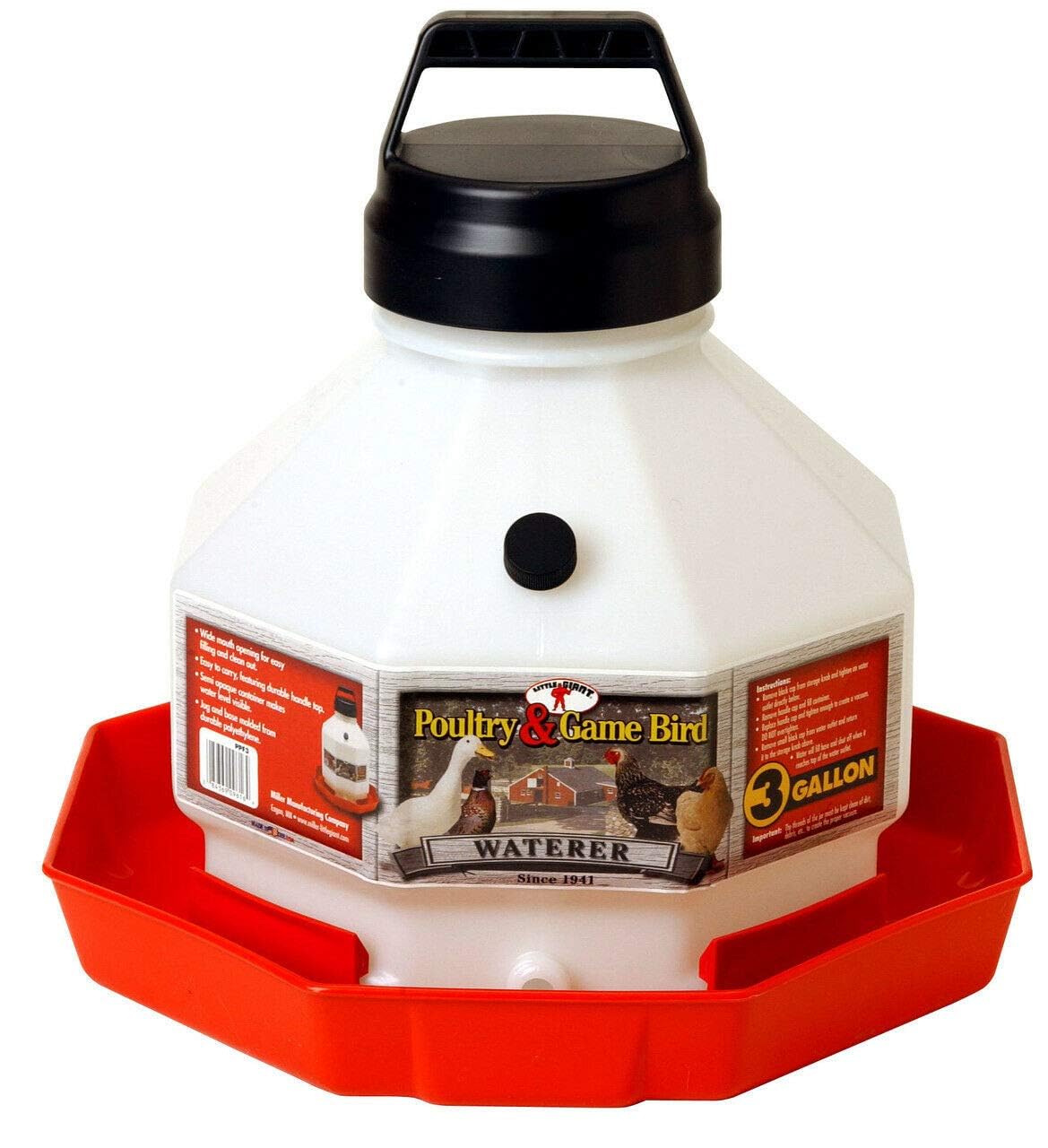Little Giant Farm & Ag PPF3 3 Gallon Plastic Poultry Fountain
