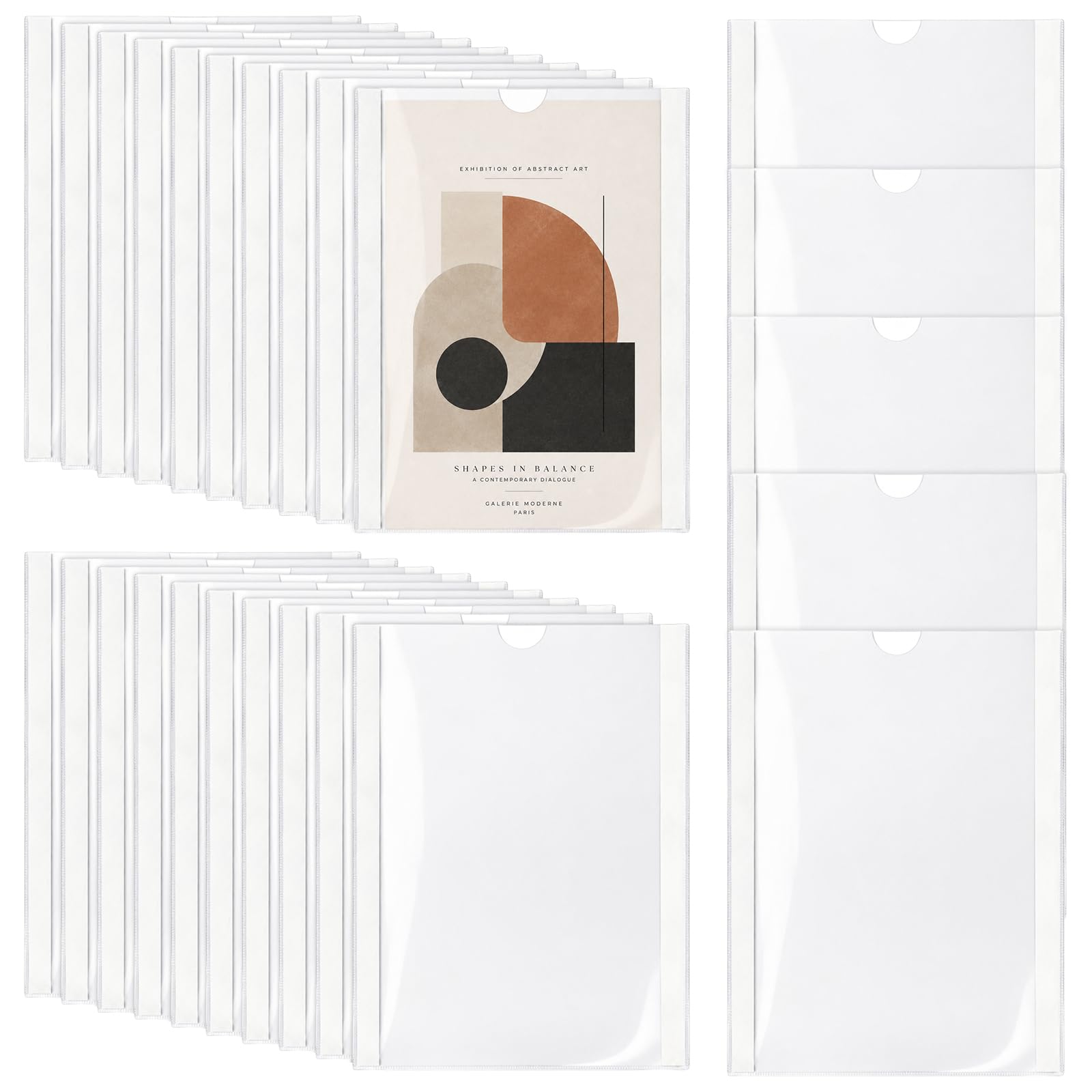 Junrvivy A4 Self Adhesive Document Pockets - 25 Pack Clear Plastic Sleeves Sticky Back, Transparent Wall Display Holders for Paper, Notices, Certificates, Office, School and Home Use