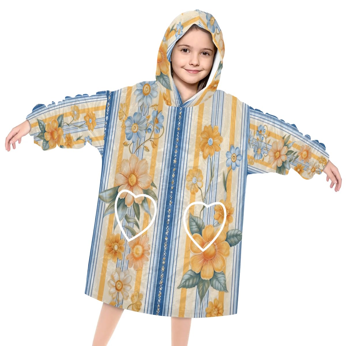 Kids Blanket Hoodie Small Florals Wearable Blanket Hoodie Oversized Hooded Blanket, Sweatshirt Blanket with Pockets Soft Warm Kids Hooded Blanket for Girls, Boys