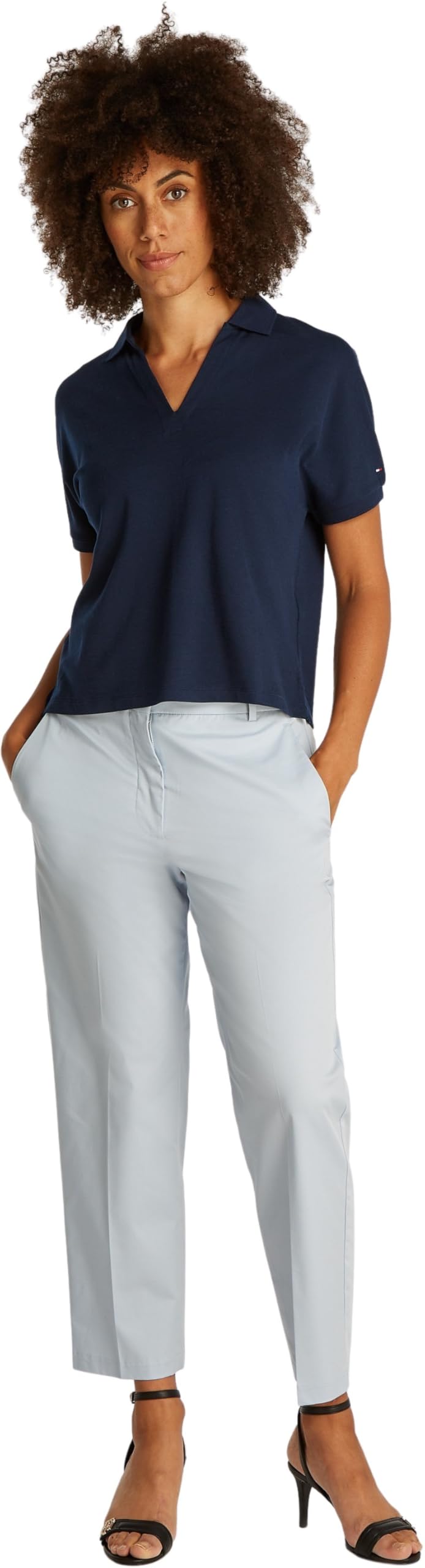 Tommy Hilfiger Polo de Manga Corta Mujer Lyocell Relaxed sin Botones