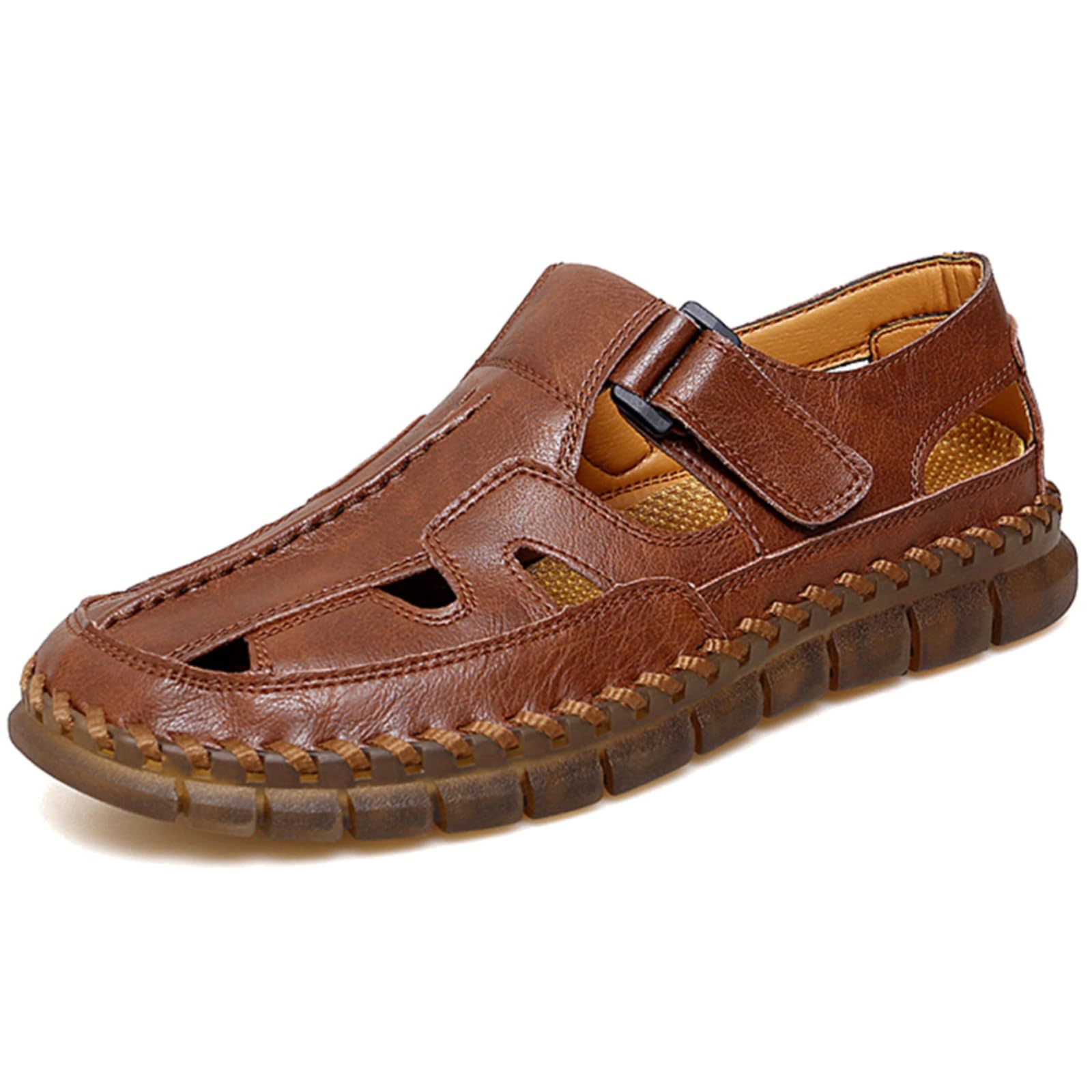 Sandales de sport Erbon pour hommes pratiquant des activités sportives, Marron, Cuir, Sans talon, À enfiler, Sangle unique, Sandal de sport