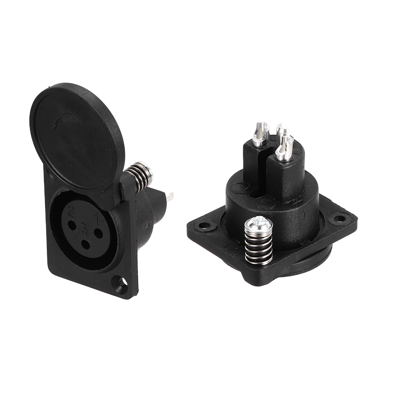 2pcs 3 Pin XLR Female Jack Socket, Microphone Adapter Audio Panel Mount Connector Accessories for Mixer, Power Amplifier, Black