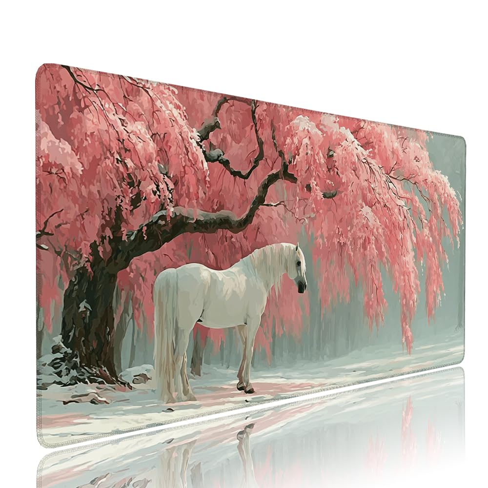 Różowa podkładka pod mysz XXL pod biurko do gier akcesoria do klawiatury podkładka pod mysz przedłużony koń szeroka mata do gier 1400 x 600 x 3 mm ochrona na biurko gumowa podstawa, przeszyte
