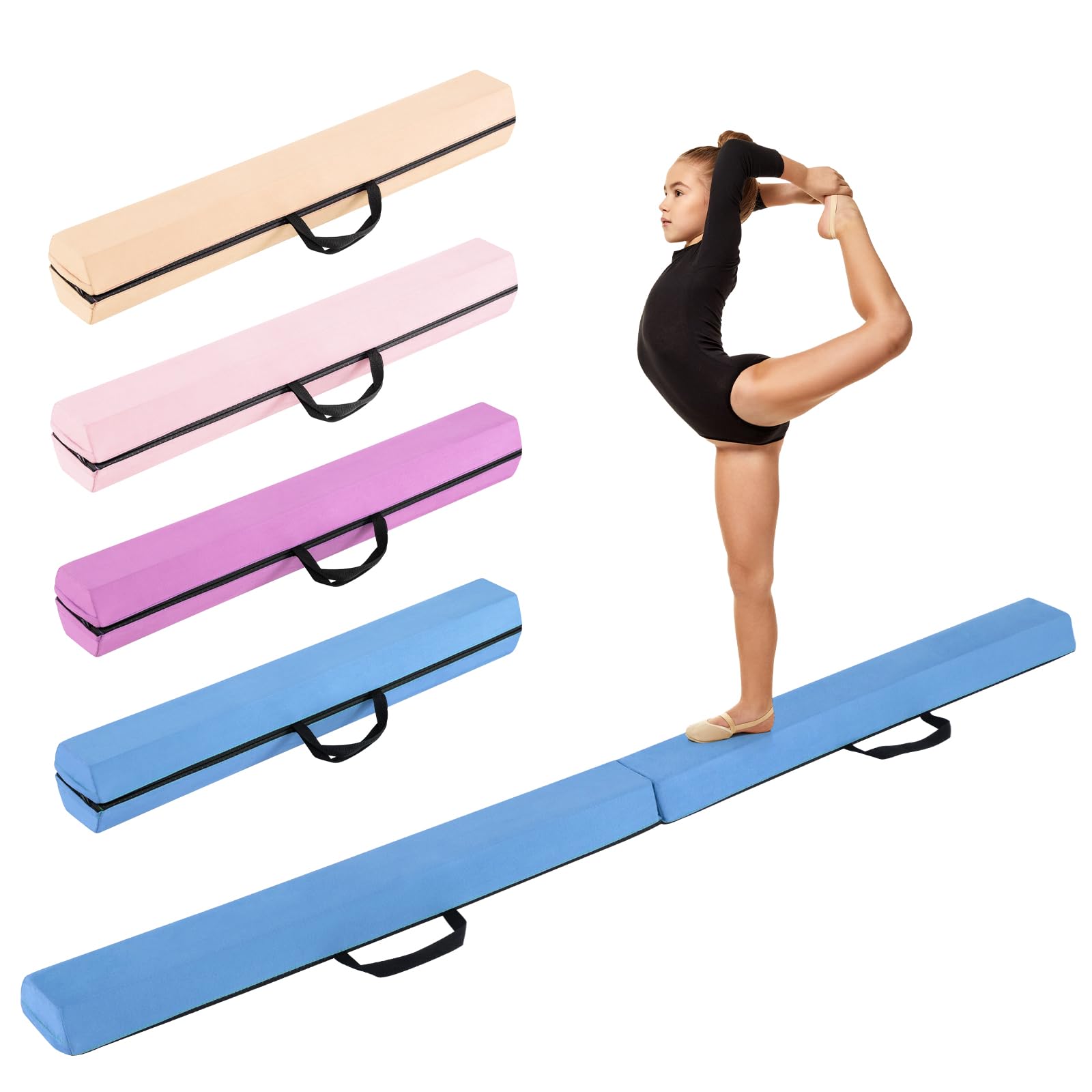 COSTWAY 210 cm Barra de Equilibrio Plegable Gimnasia con Funda de Suede Antideslizante