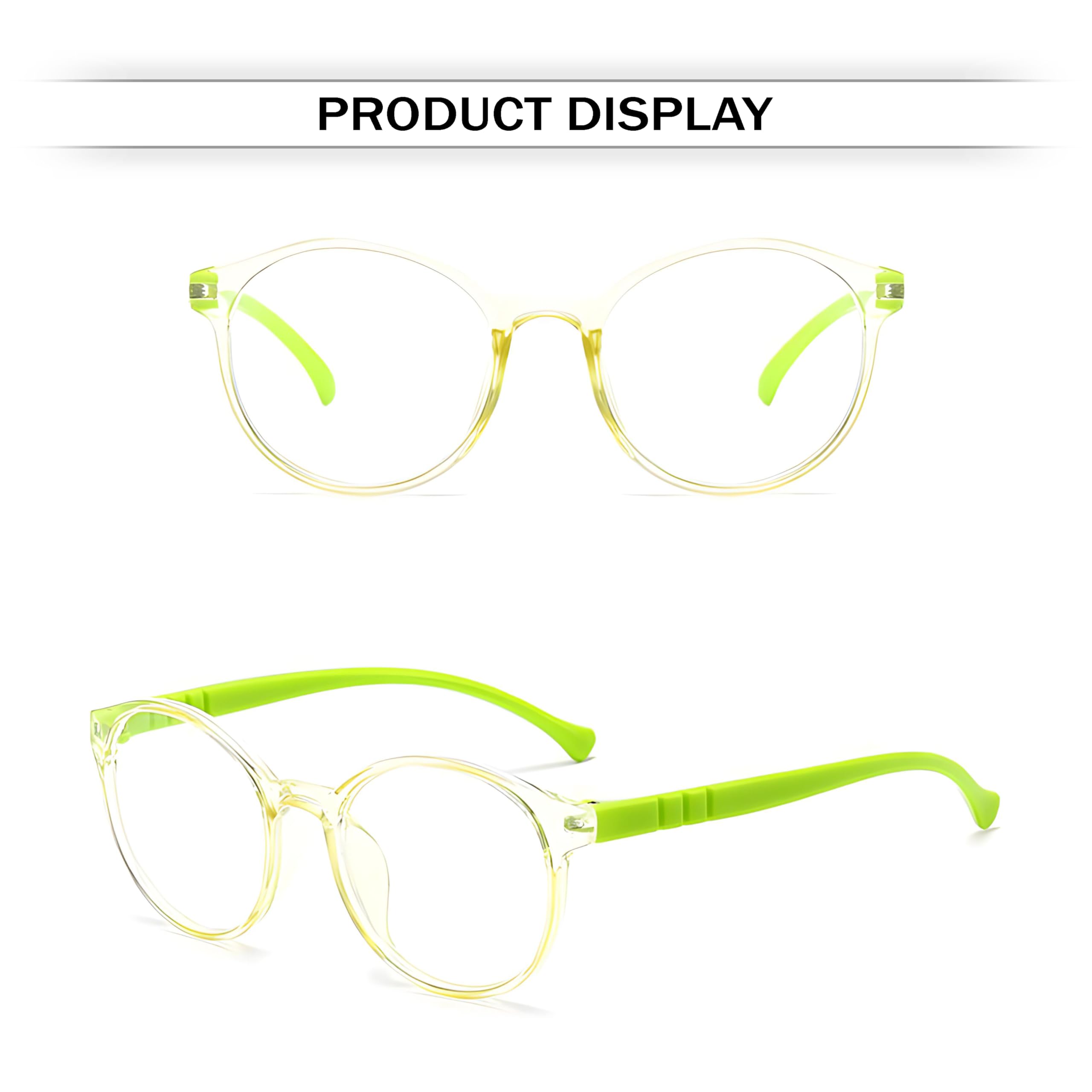 SYGA Children's Anti-Blue Light Glasses Lightweight Round Flat Glasses Frames For 4-12 Years old Kids (Transparent green frame green legs) - Image 5 thumbnail