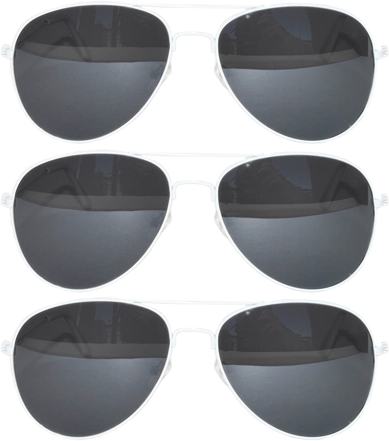 OWL Set of 3 Pack Aviator Style Sunglasses Colored Metal Frame Mirror Lens Smoke Lens
