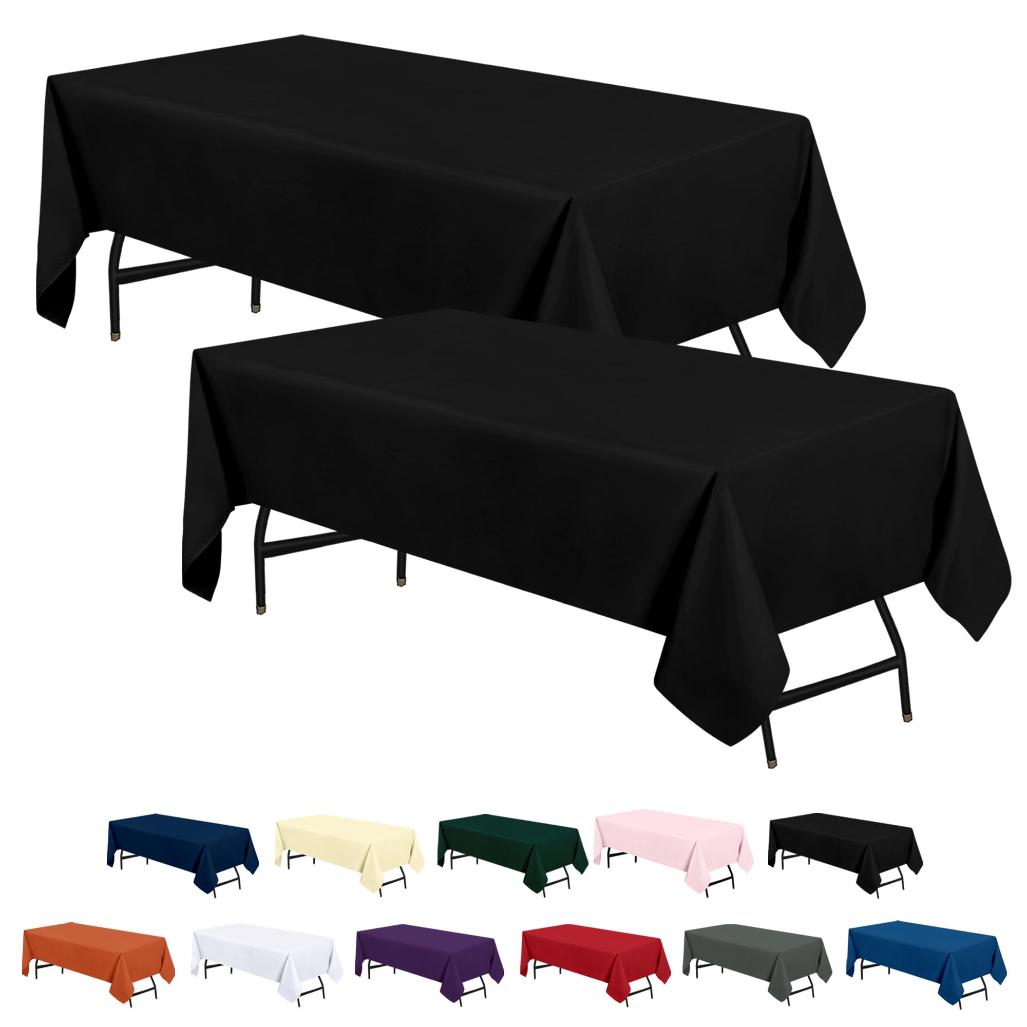 Utopia Kitchen Nappe Rectangulaire - 152 x 213 cm (Lot de 2, Noir) Lavable en Machine Housse de Table pour Les Fêtes, Les événements, Les Mariages et Les Restaurants (60 x 84 Pouces)