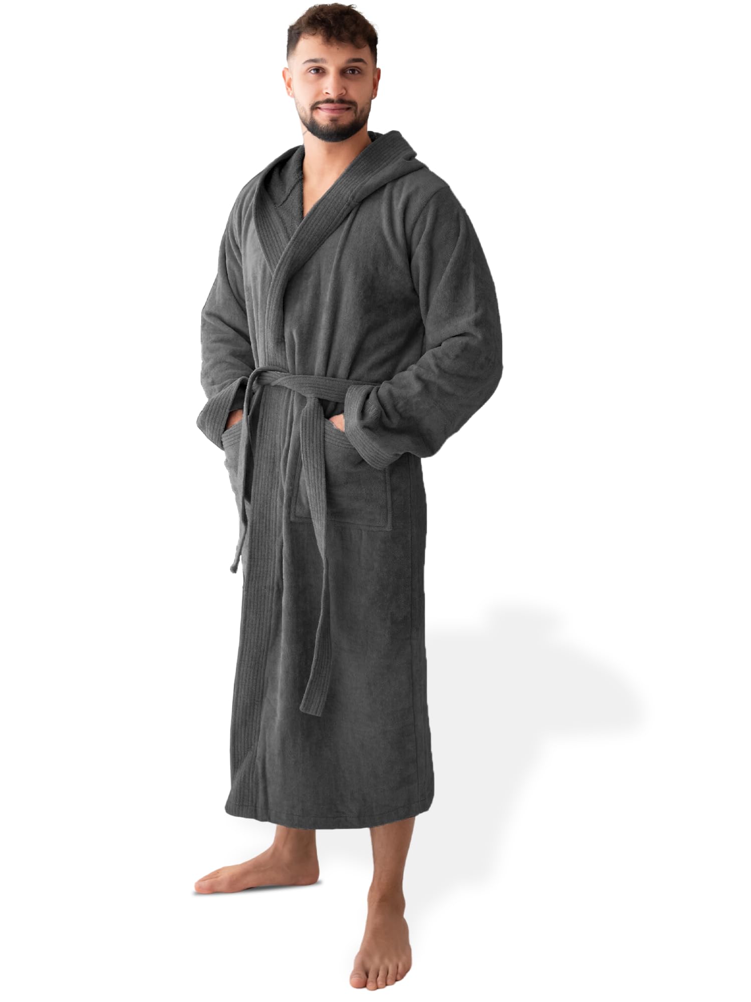 Herren Bademantel Frottee Velour 100% Baumwolle mit Kapuze Weich M bis XXL – Kuscheliger Bademantel, Soft, Waschbar, Komfortabel, Hohe Qualität