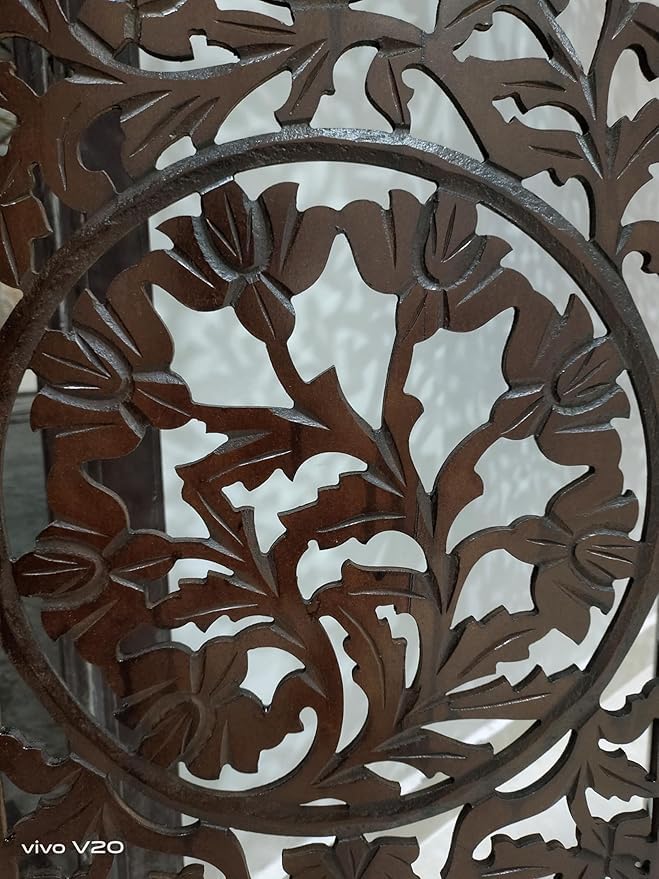 Image of Wooden Room Divider Decorative Foldable Privacy Screen Hand Carved Partition for Living Room Bedroom Office Decor (6 Feet 2 Panel Dark Brown Each Panel Size 72X20 Inch)