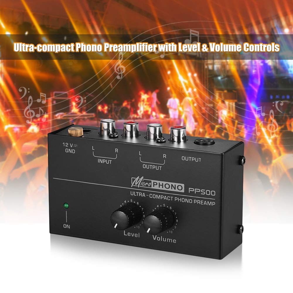 Kalaok Preamplificador Phono Preamp ultracompacto con controles de nivel y volumen Entrada y salida RCA Interfaces de salida TRS de 1/4"