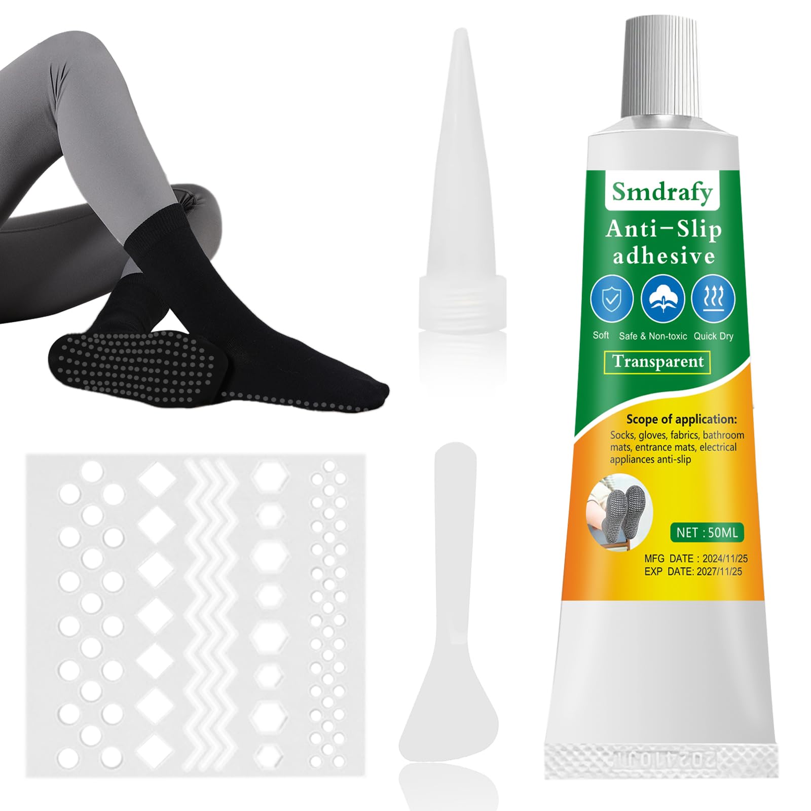 Marabu 17220106078 - Sock Stop, 90 ml, Colore Grigio Antiscivolo a Base d' Acqua (Senza Lattice), per Tessuti, Tenuta sicura su Pavimenti Lisci, Facile da Usare dalla Bottiglia