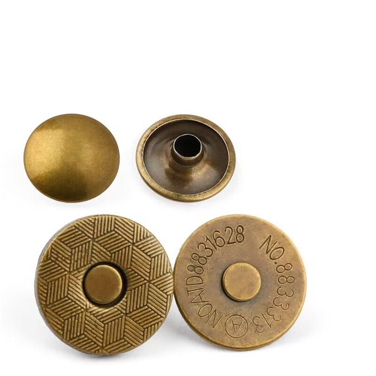 Magnetic Press Studs 10 Sets Metal Double Rivet Magnetic Clasps Buttons Fastener Bag Press Handbag Clothes DIY Accessories(Thin Bronze,18mm)