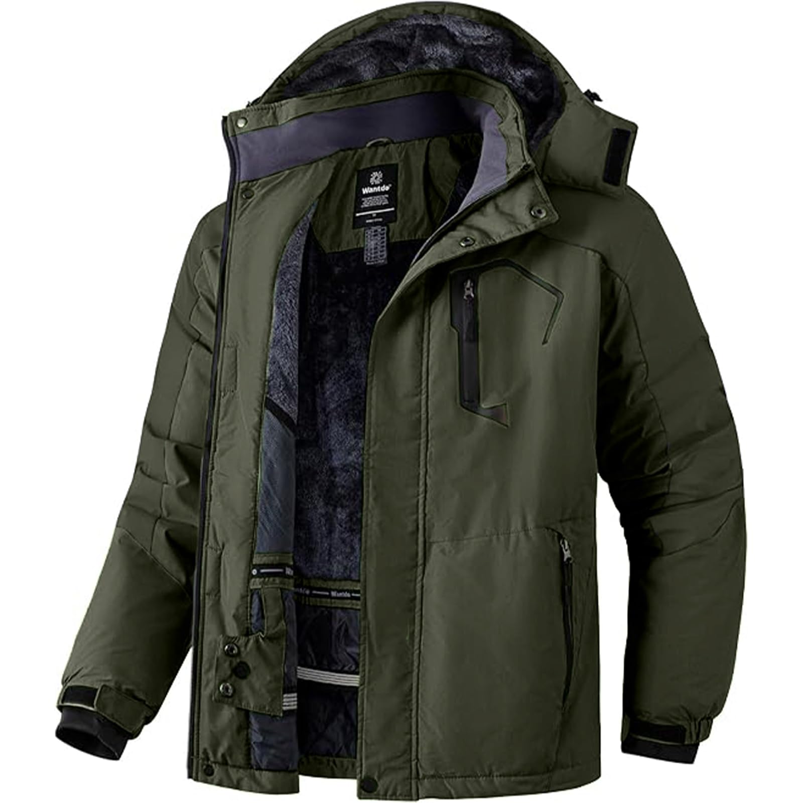 Wantdo Giacca da Sci Montagna Calda Invernale Parka da Neve Imbottita Cappotto da Snowboard in Pile Giubbotto con Cappuccio Impermeabile Uomo