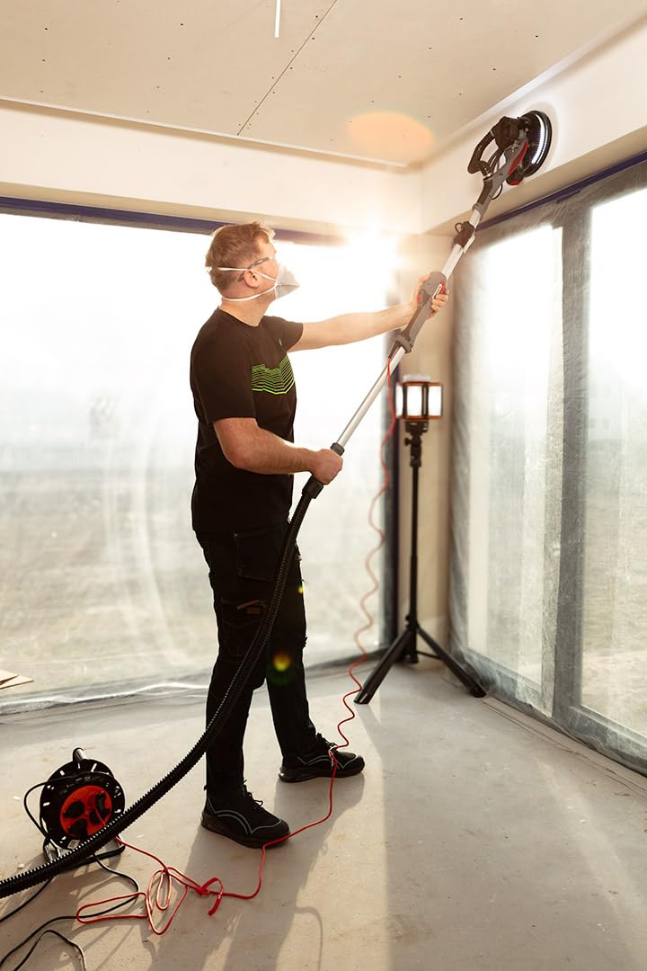NEO TOOLS Akku Arbeitsstrahler 5000 lm, IP44, Höhenverstellbar Bis 200cm | Wiederaufladbare Baustrahler mit Stativ, Arbeitszeit bis zu 15 Stunden, Möglichkeit, Im Taschenlampen zu arbeiten