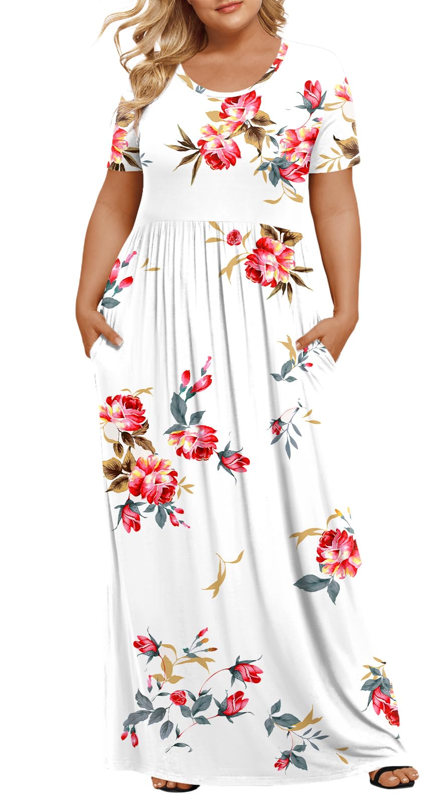 LONGYUAN Women's Plus Size Maxi Dresses Summer Short Sleeve Casual Long Dress 2026 XL-6XL