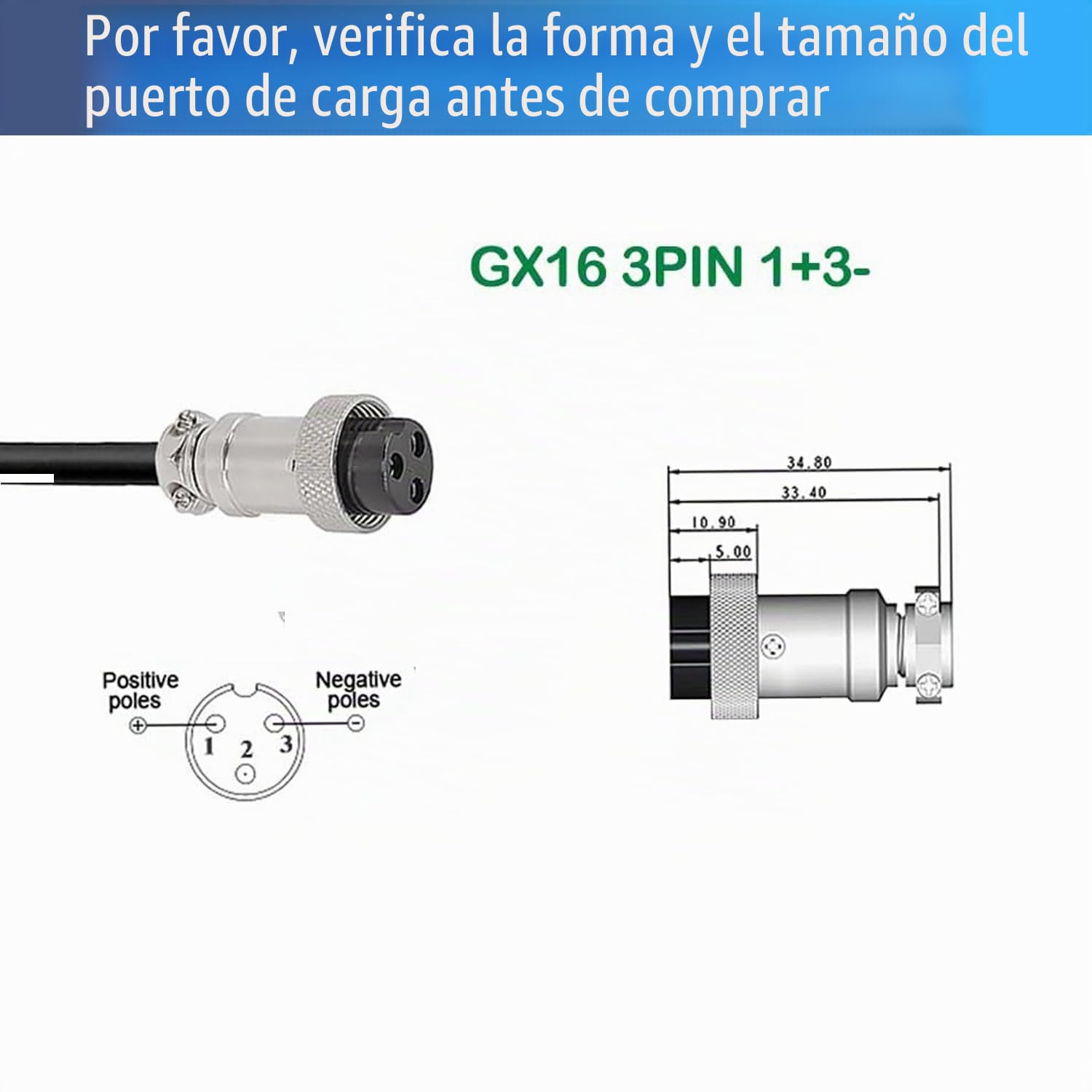 Cargador de batería de 54,6 V y 5 A para batería de Litio de 48 V, Fuente de alimentación de 48 V y 5 A, Exterior Azul con Conector GX16 1+3-