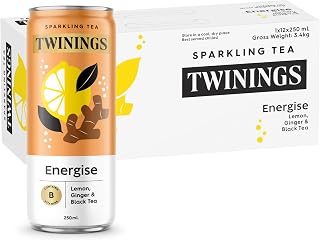 Twinings Sparkling Tea Lemon, Ginger & Black Tea Can 250 ml (Pack of 12)
