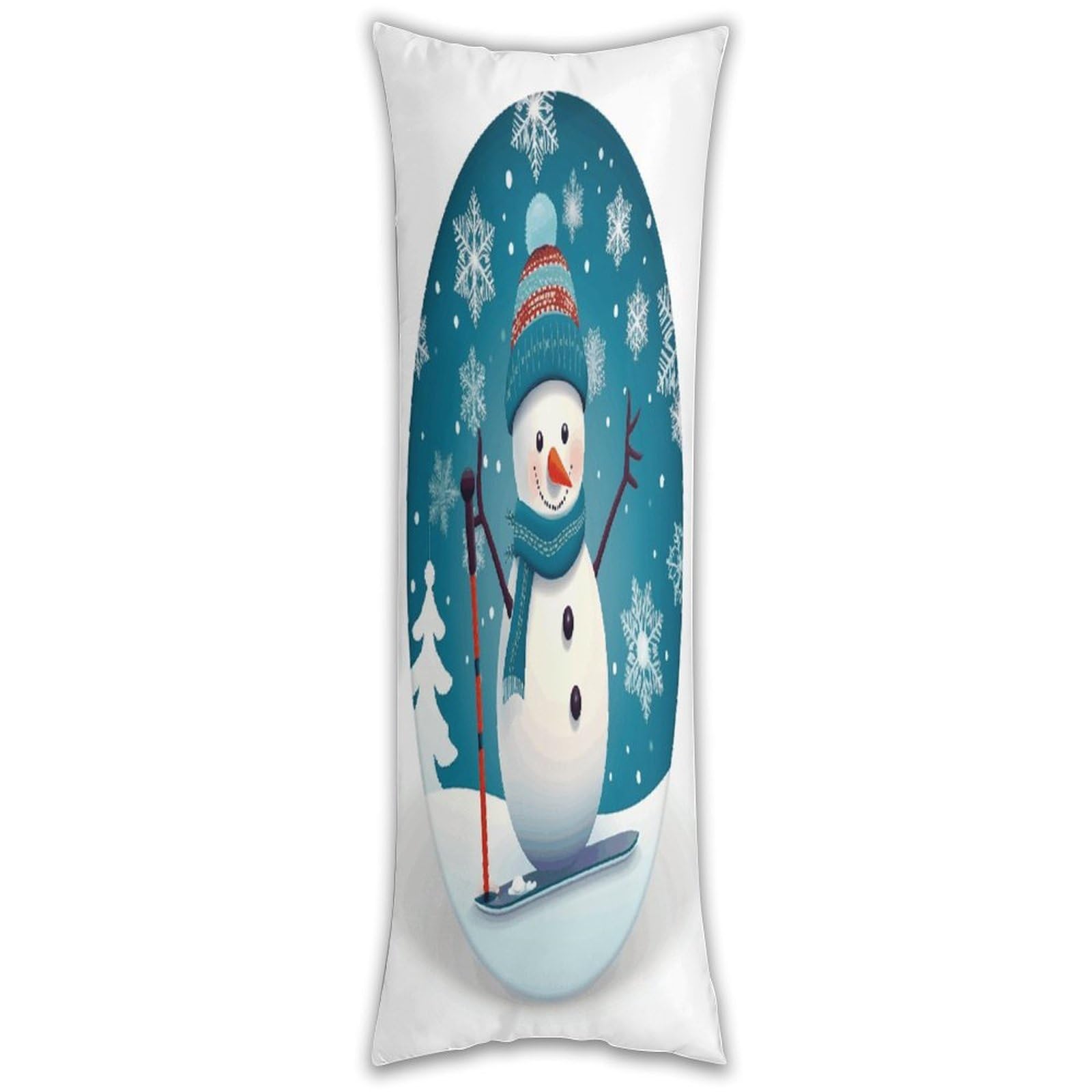 Lovely Christmas Cartoon Skiing Snowman Snowflake Long Pillow Case with Zipper Ultra Soft Microfiber Long Pillow Cover Breathable Body Pillow Protector Soft Wrinkle Pillowcase for Bed Sofa Bedroom 53