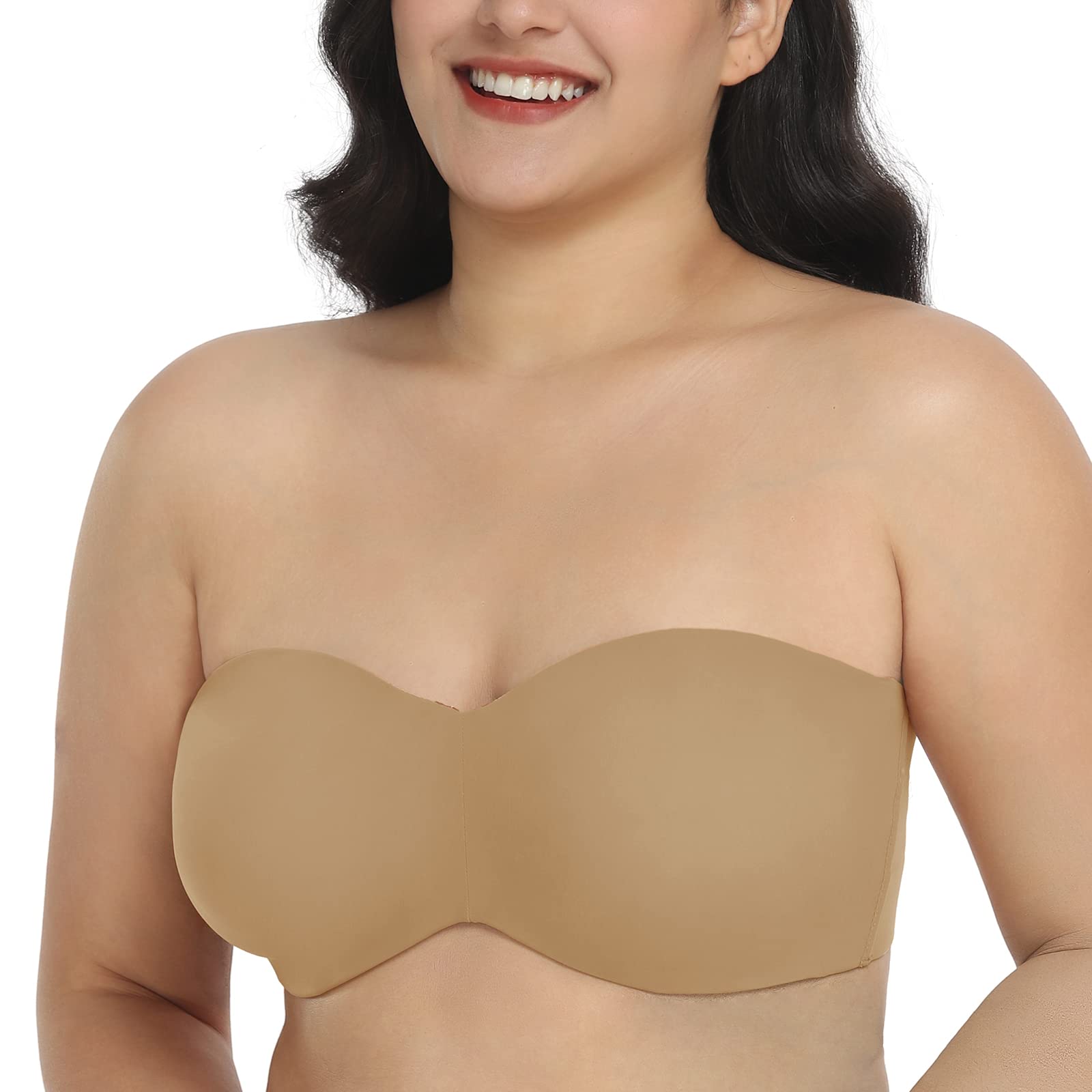 HSIA Strapless Bras for Women, Plus Size Minimizer Bra with Underwire Lightly Lined Convertible Bandeau Bra for Big Busted Macaroon Brown 34 / 75C