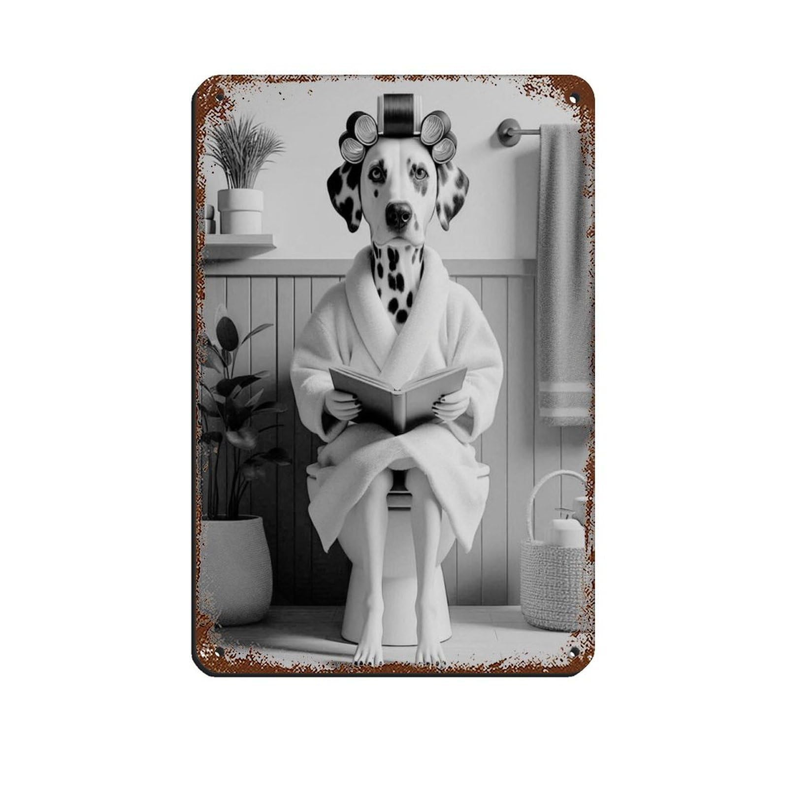 Dalmatian Dog Bathroom Art Tin Sign Vintage Metal Pub Club Cafe Bar Home Wall Art Decoration Poster Retro 8x12inch(20x30cm)