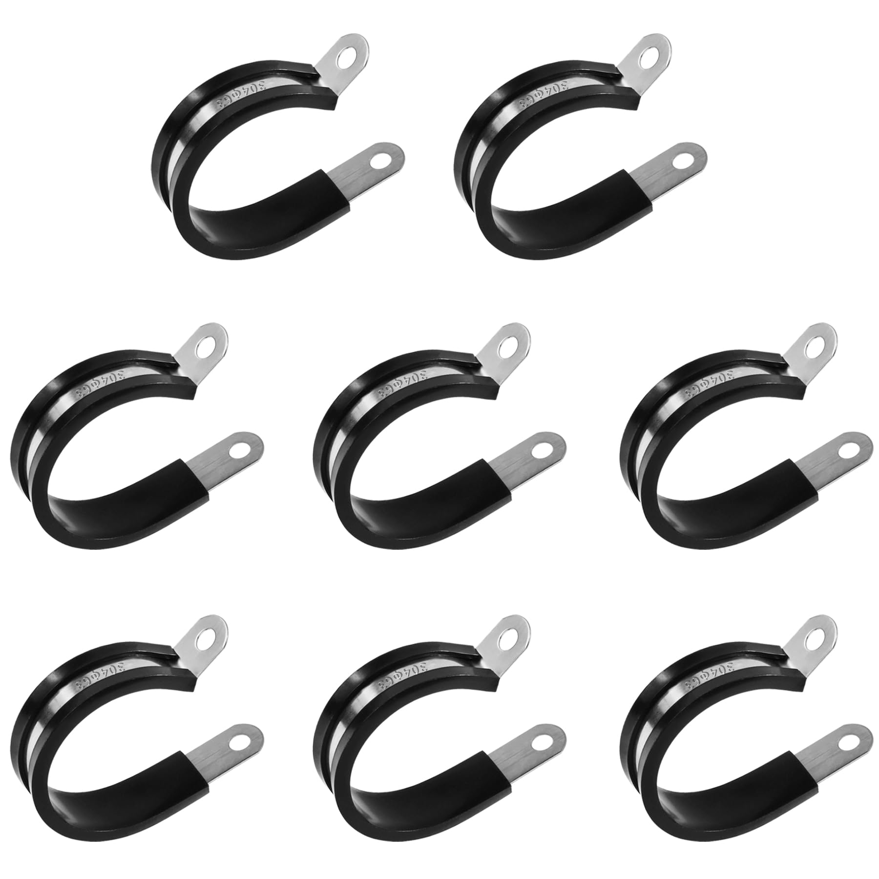 FOCMKEAS 8 Pcs Cushioned Insulated Metal Clamps 63 mm丨2-1/2 Stainless Steel R-type Cable Clamps for Pipe, Line, air hose holder, Hoses Bracket, Tube