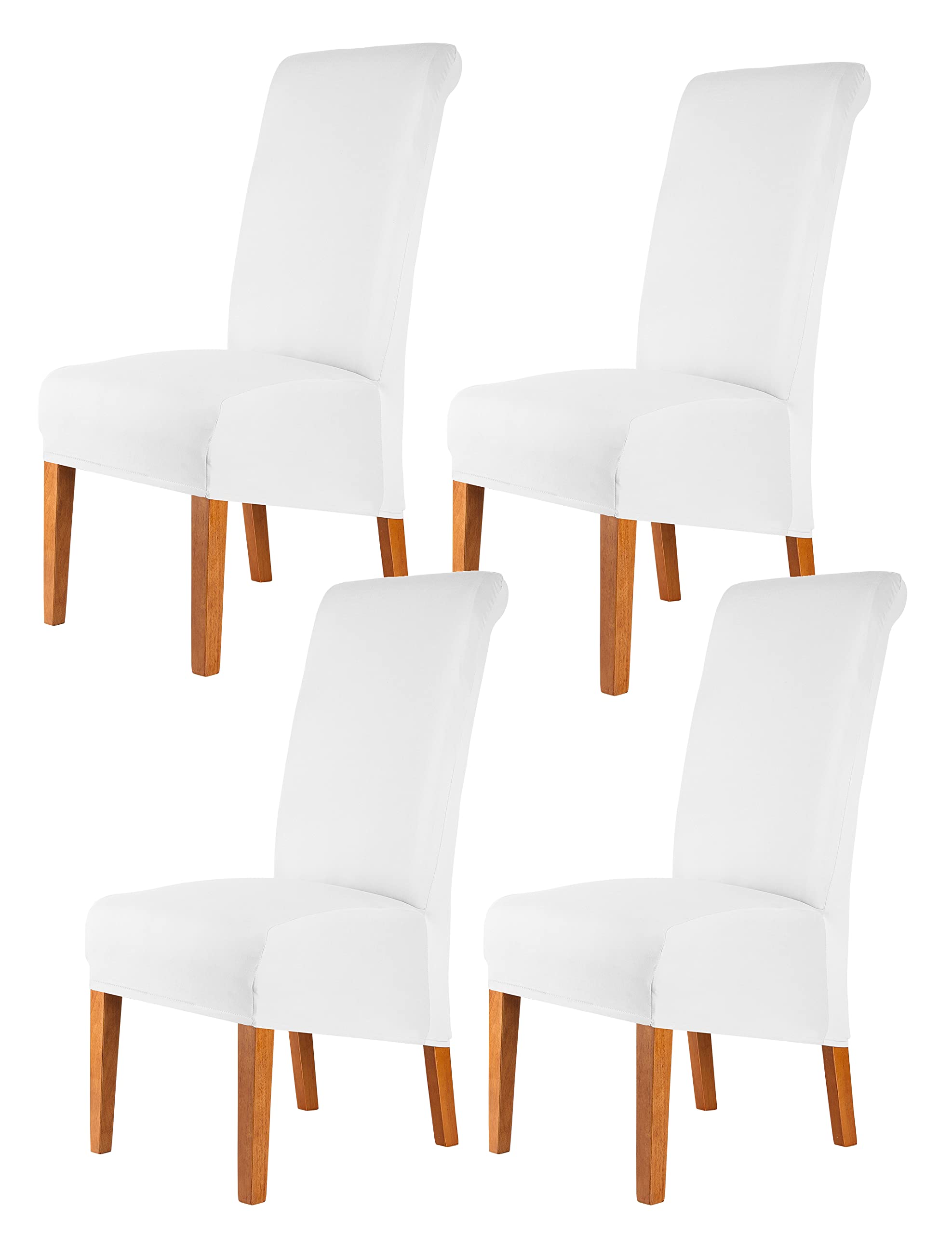 CMAKER High Back Chair Covers Stretch Spandex Fabric Chair Slipcover Seat Cover for Home Washable Removable Parsons Chair Protector Dining Room Kitchen Hotel,Set of 4,White