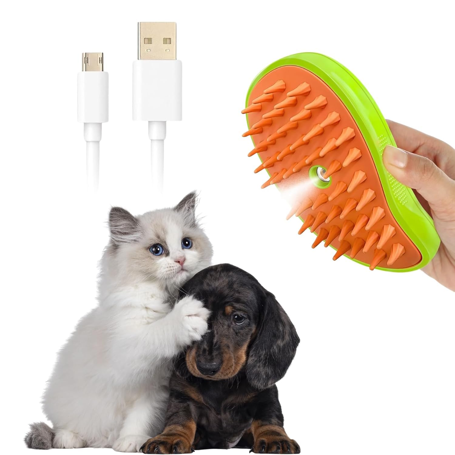 Steamy Cat Brush - Cepillo de vapor 3 en 1 para perros y gatos, cepillo de vapor autolimpiante para mascotas, cepillo eléctrico para gatos, cepillo de aseo para gatos para eliminar el pelo enredado y