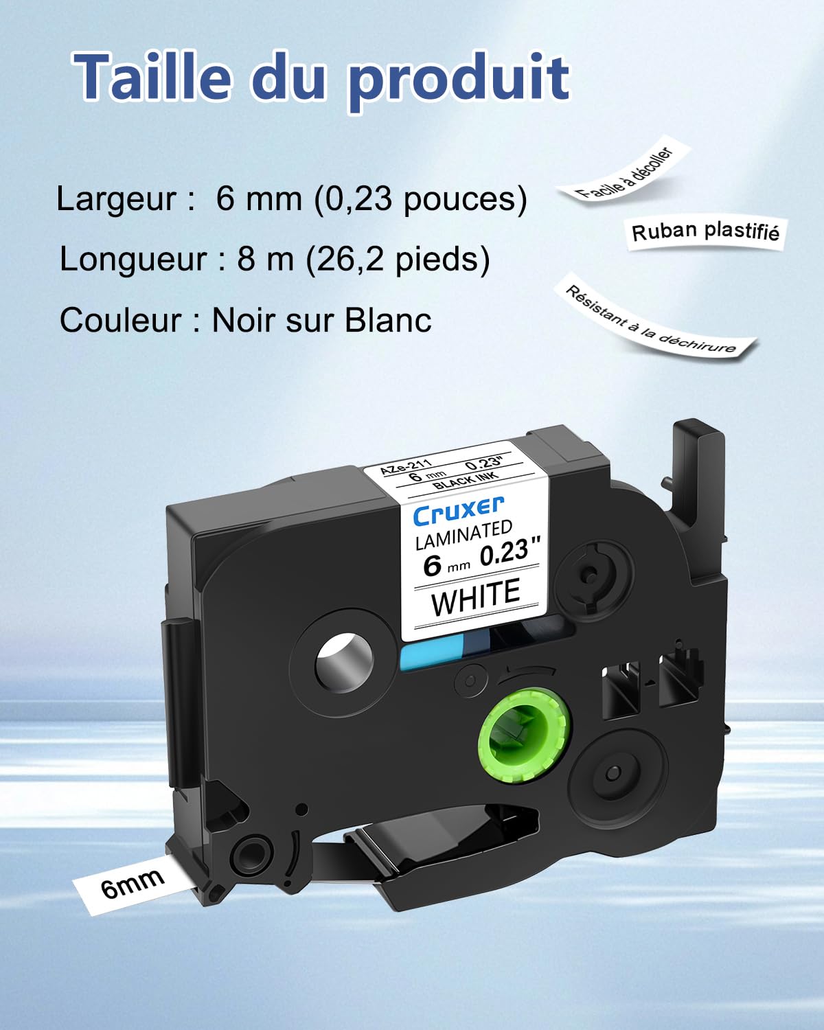 Cruxer Lot de 100 Compatible TZE-211 pour P-touch Noir sur Blanc 6 mm