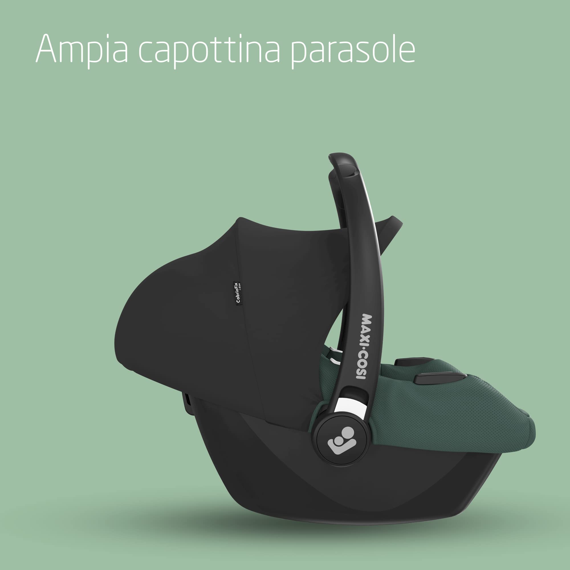 Maxi-Cosi CabrioFix i-Size, Seggiolino auto neonato, 0-12 mesi, 0-12 kg, Seggiolino auto Isofix leggero (3,2 kg), Capottina ampia, Seduta ultra imbottita, Riduttore Neonato, Essential Green