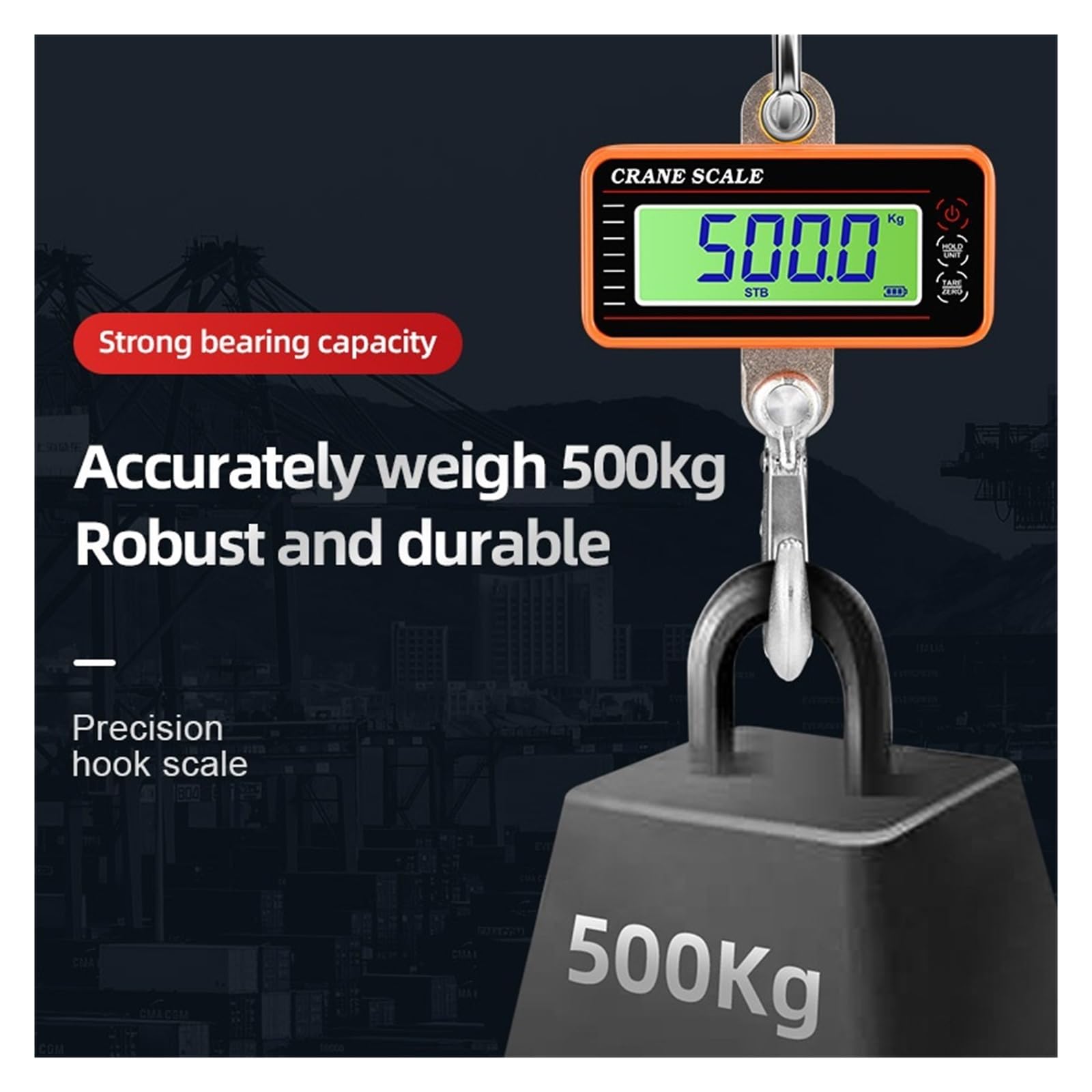 Escala de grúa de alta precisión, Báscula colgante digital 1500 kg/1000 kg/500 kg con control remoto de 65 pies Báscula de grúa de servicio pesado Báscula de gancho industrial LCD Fácil de usar y leer