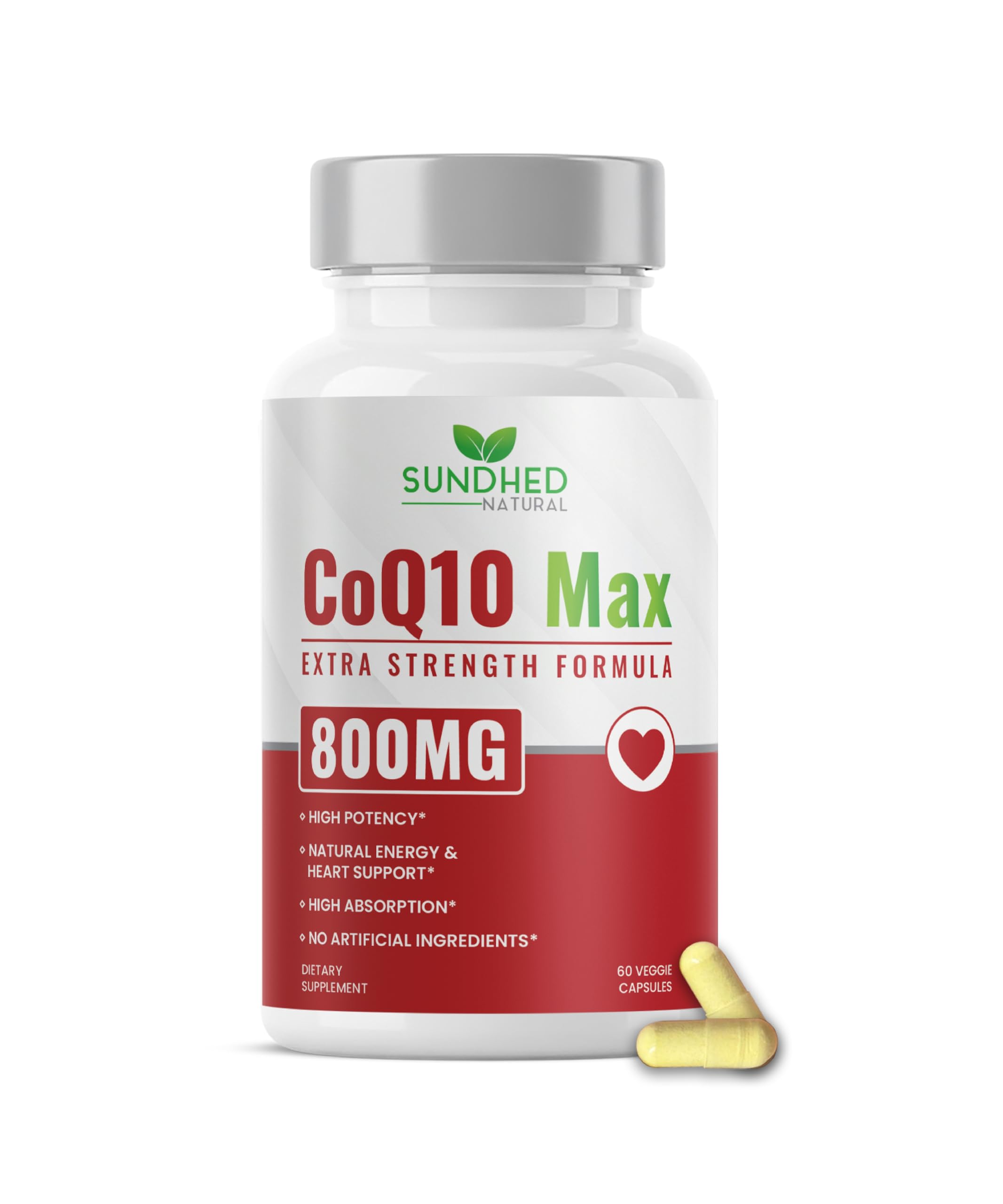 CoQ10 Powerful Antioxidant Supplement - Extra Strong Formula 800mg, 60 Capsules, 1-Month Supply with Coenzyme Q10 Vitamins and Supplements