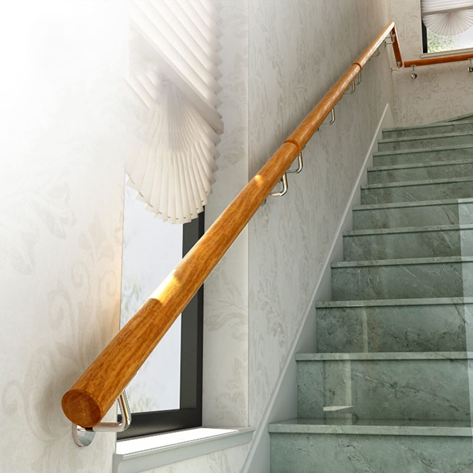 Gyeqxkt Round Wood Handrail For Stairs Indoor Steps Staircase Handrail Banister Rail Support Kit 14Ft/420Cm Stair Railing Kit