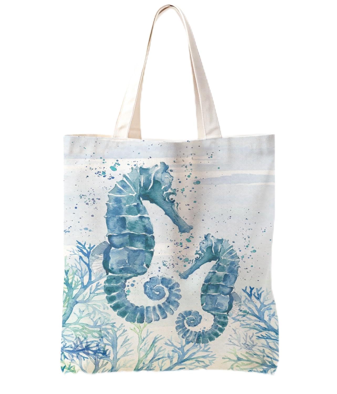Zeghk Beach Tote Bags for Women, Seahorse Canvas Tote Bag, Beach Lover Gifts Tote Bag, Reusable Grocery Bags Shopping Bags