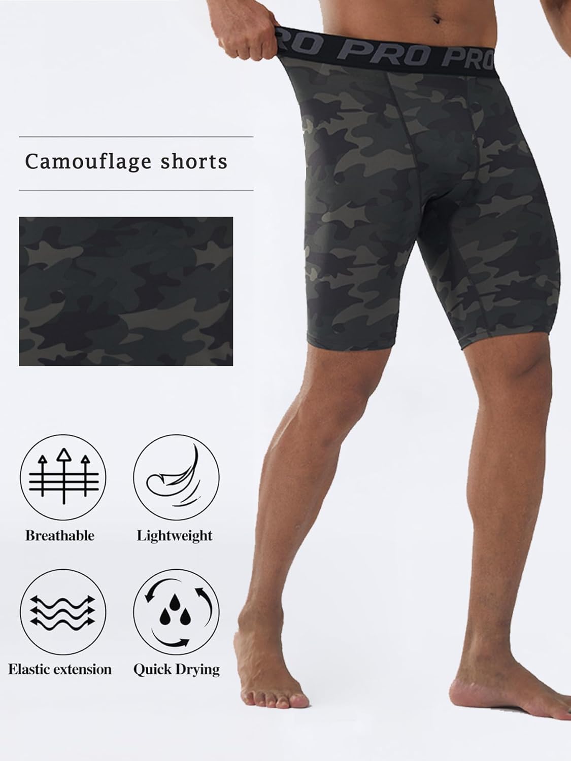 5 Pack Men's Compression Shorts Camouflage Running Athletic Shorts Cycling Stretch Workout Cooling Underwear - Image 4