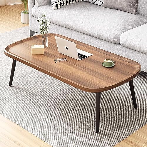 Table basse en noyer du milieu du siècle – Table rustique ovale avec pieds en fer pour salon – Meuble classique pour chambre à coucher – Assemblage facile