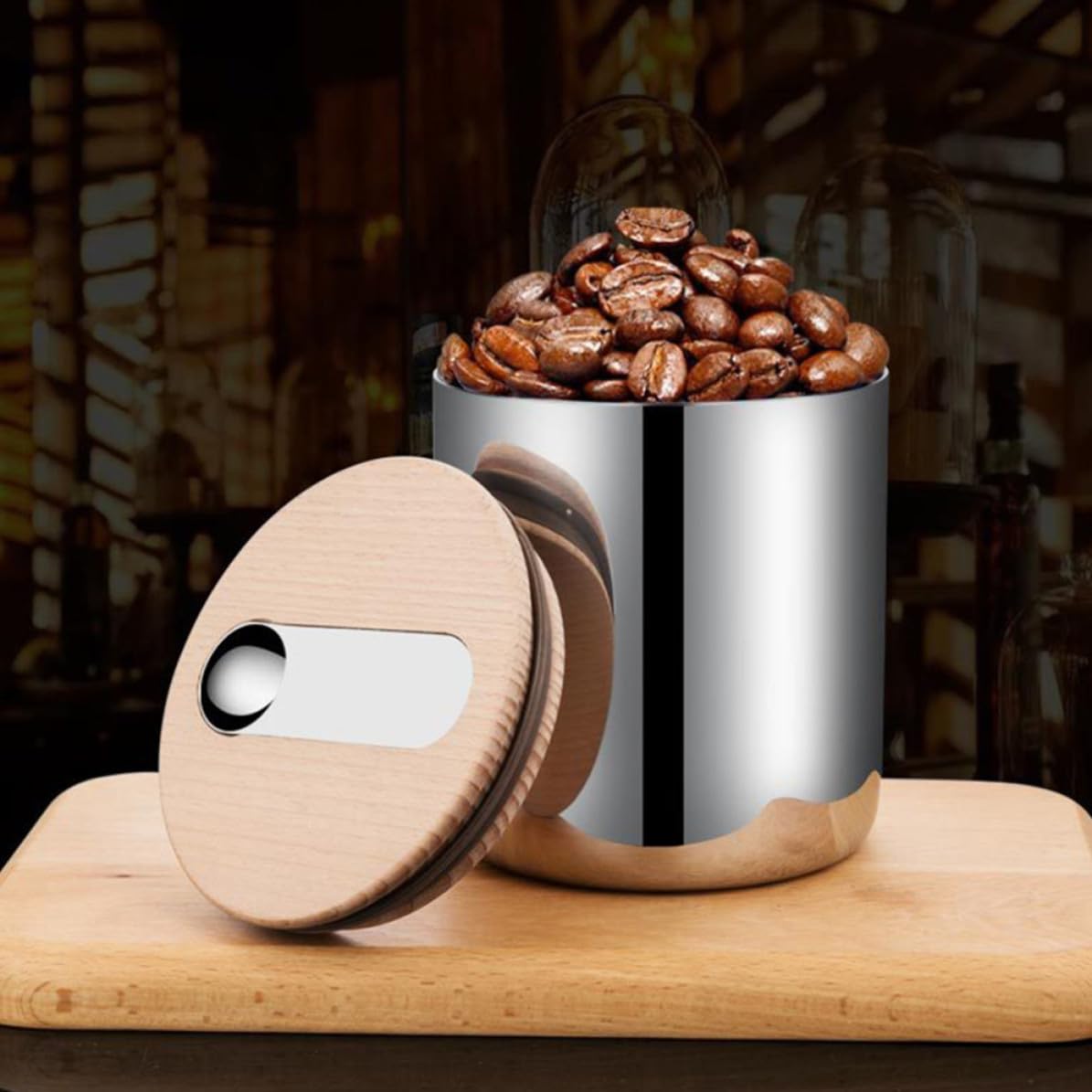 Sosoport Contenedor Hermético de Acero Inoxidable para Almacenar Café y Frutos Secos, Acabado Pulido y Diseño Simple para Almacenamiento Doméstico