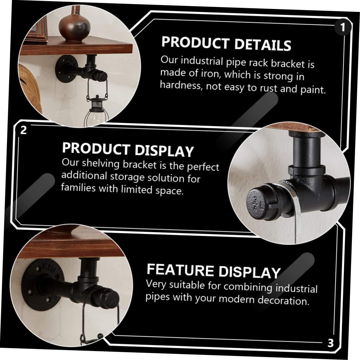 Mipcase 2pcs Industrial Pipe Shelf Brackets for Wall Mounted Floating Shelves Vintage Style Iron Support for Bedroom Easy to Install Rustic Home Decor