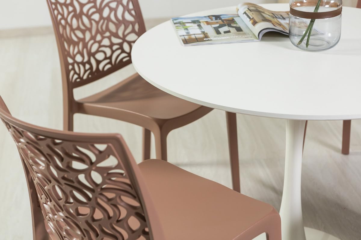 Tavolo tondo tulip da interno, diametro 90 cm, 4 persone cucina/sala da pranzo/ufficio, stile classico moderno con top MDF effetto legno e base in metallo verniciato opaco Orlando (Bianco)